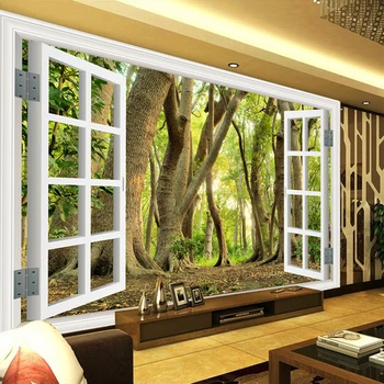 Personalizate pictura Murala de Perete de Perete Mare Pictura 3D Tapet Geam Verde de Pădure Peisaj Fondul Decoratiuni de Perete Tapet Camera de zi