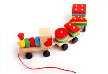 Trei blocuri de tren Vehicul Blocuri din lemn educative jucarii pentru copii