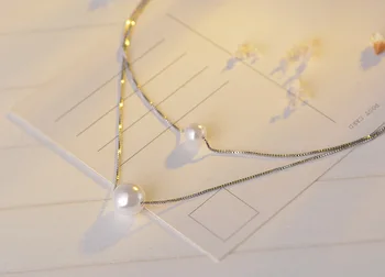 De înaltă calitate moda imitație două perle (8+10 mm) femei argint 925 doamnelor'pendant coliere lanț cutie cadou