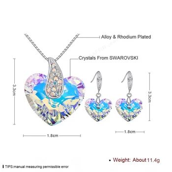 BAFFIN Original Cristale SWAROVSKI De la Lux Inima Seturi de Bijuterii Pandantiv Coliere Picătură Cercei Pentru Femei
