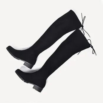 Nouă Femei Cizme De Iarna Stretch Slim Peste Genunchi, Cizme Cu Pluș Negru Coapsei Cizme Pantofi Femei Rotund Toe Cizme De Iarna Negru
