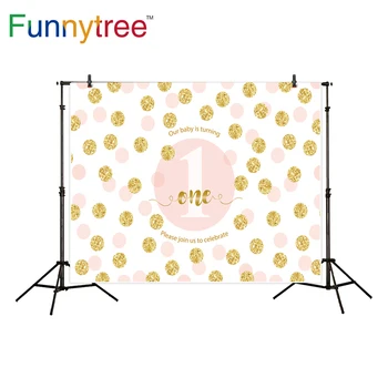 Funnytree fundal pentru studio foto, aur roz puncte printesa vechi de un an sărbătoare ziua de nastere fundal fotografie photobooth