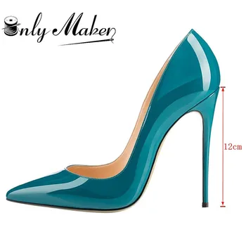 Onlymaker Femei Sexy Degetul Ascutit teal pantofi de 8 cm 10 cm 12 cm Toc Aluneca Pe Stilet Pompe de Mari Dimensiuni de Bază Pantofi