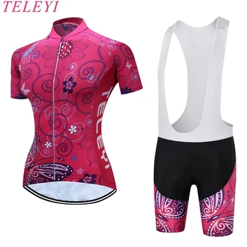 TELEYI Femei Ciclism Jersey pantaloni Scurți Seturi Căptușit cu Maneci Scurte Fluture Roz