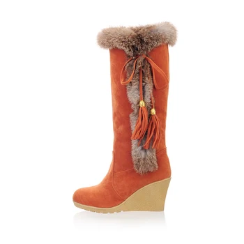 DoraTasia 2017 mari dimensiuni 33-42 pene tocuri inalte blană cald pantofi de iarna femeie confort alunece pe genunchi ridicat cizme de zapada pentru femei