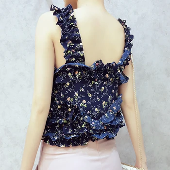 ALPHALMODA 2018 Femei de Vară Floare de Imprimare Drăguț Ciufulit Rezervor de Top cu Print Floral Doamnelor Chic de Vară Șifon Bluze