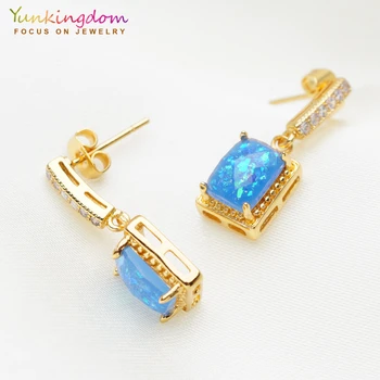 Yunkingdom aur galben de culoare sintetic albastru opal stud cercei pentru femeile pătrat lung cercel noua moda bijuterii LPK2204