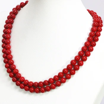 De înaltă calitate roșu coral imitație rotund margele colier 8,10,12 mm pentru femei haine de petrecere cu lanț lung de luare de bijuterii 36 inch pe B1488