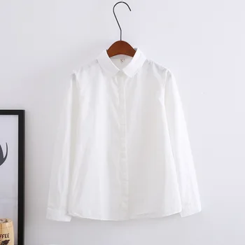 Camasa Alba Femei Cu Maneci Lungi 2018 Nou Brand Bluze Doamnă Tânără Casual Tricouri De Bumbac Culoare Solidă Stil Simplu Femei Topuri Blusas