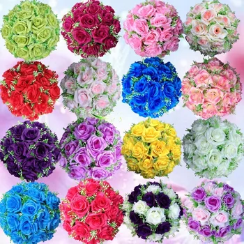 EMS transport Gratuit 30cm*12 buc Multi - Culori saruta minge de mătase artificială de flori de trandafir mingea decor de nunta