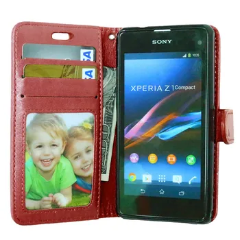 Pentru Sony xperia Z1 Compact Z1 mini Retro Crazy Horse Piele Caz Accesorii Portofel Stand Flip Cover coque capinha telefon genti