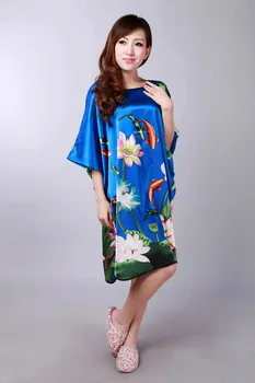 Vara Acum Moda Albastru De Sex Feminin Faux Halat De Mătase Mujer Pijama Stil Chinezesc Femei Pijamale Halat De Baie Nufar O Mărime S0104-O