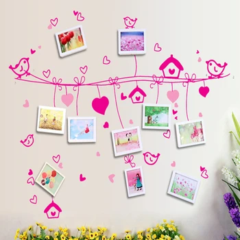 Produs nou, Păsări dragoste desene animate picture frame camera de zi dormitor decoratiuni interioare de perete autocolante pe perete