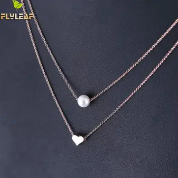 Flyleaf Argint 925 Imitație Pearl Inima Multi-strat Coliere & Pandantive Pentru Femei Doamnă Moda Bijuterii Accesorii