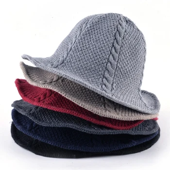 Margine largă de pălării pentru femei de iarnă lână pălărie fedora cappello doamnelor tricotate soare capac femei pliabil cu dungi floppy capace chapeau