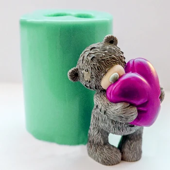 Animale Mucegai 3D ursulet cu inima săpunuri matrite de silicon mould matriță de săpun teddy bear matrite lumânare mucegai aroma de piatră matrite