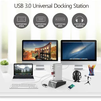 Wavlink usb 3.0 Universal pentru Stația de Andocare dual video HDD&SSD Cabina de suport de Bază dvi/hdmi/vga extern grafică ethernet
