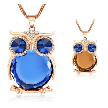 MOONROCY Crescut de Culoare de Aur Livrare Gratuita Moda Cristal lung Colier Lanț Pulover Bijuterii pentru femei Owl Albastru maro cadou