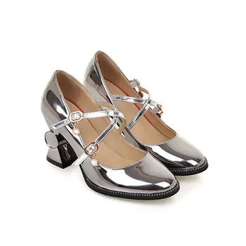ASUMER aur argintiu, fashion square toe catarama doamnelor singure pantofi primavara toamna femei pantofi cu tocuri de dimensiuni mari 32-44