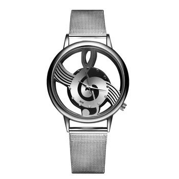 Noul Iubitor de lux Ceas fashion & casual notă Muzicală Notație Ceas din Oțel Inoxidabil Ceas de mână pentru Bărbați și femei de Culoare Argintiu Ceas