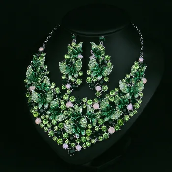 Moda Bijuterii de Nunta de Culoare Pietre de Cristal Colier Cercei set pentru Femei Dubai Mireasa seturi de Bijuterii