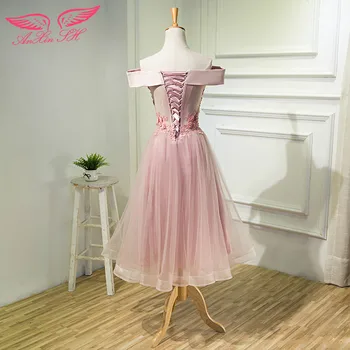 AnXin SH Scurt paragraf de vara, coreeană scurt flori roz rochie de seara, banchet lungi compania grey rochie de seara dantela