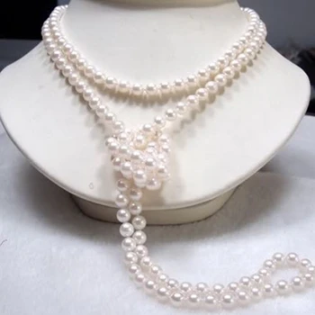 De vânzare la cald moda bijuterii femei 7-8mm natrual alb de apă dulce colier de perle de cultură de înaltă calitate, cadouri de partid 46inch MY4508