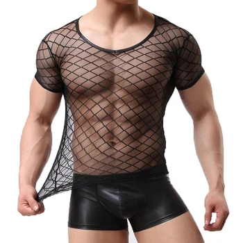 Men ' s T-shirt 2018 Plasă Transparentă Tricou Maneca Scurta Barbati Sexy Vedea Prin Topuri Gay Purta Exotice de sex Masculin Tricou Maieu Tees