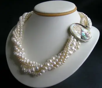 5 rând Alb perla colier Camee Frumusete Incuietoare cuvânt mujer en-gros pentru femei argint-bijuterii