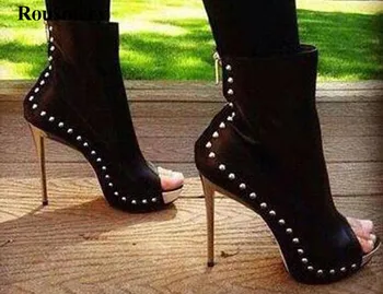 Fierbinte De Vânzare De Moda Pentru Femei Sandale Spike Negru Cu Toc Glezna Cizme Toc Stiletto Nit Platform Gladiator, Cizme Pantofi Rochie