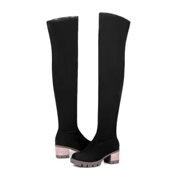 ASUMER 2018 femei de moda cizme rotund toe fermoar doamnelor cizme toc pătrat stol negru maro peste genunchi cizme de dimensiuni mari 33-46