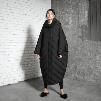 Orignal Design Nou Sosire 2017 casual cald gros cu gluga x lungime haina de iarna mantie supradimensionat alb rață jos jacheta femei