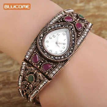 Blucome Bratara Vintage Ceas de Mână turc Bijuterii Femei reloj Epocă de Aur-culoare Cristal Ceas Brățări pulseras mujer Bijoux