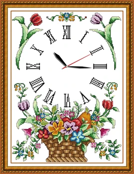 Coș de flori ceas goblen kit 14ct 11ct conta panza de imprimare ceas de perete cusaturi de broderie manual DIY manual
