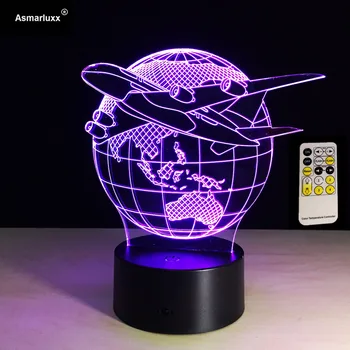 Mini-Avionul Zbura Pământ 3D Lampă 7 Schimbare de Culoare de la Distanță sau Atingeți Comutatorul 3d Lumina de Noapte Aeronave Lumina Camera pentru Copii Lumina Cadou de Ziua de nastere