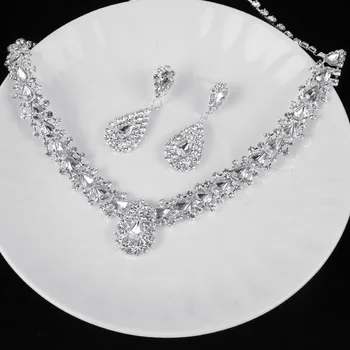 TREAZY Spumante Stras de Cristal Lacrimi de Nunta de Design Bijuterii Mireasa Set din Argint Placat cu Femei Cravată Colier Cercei Set