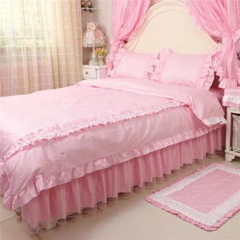 4buc/set bumbac lenjerie de pat set clasic carouri zburli carpetă acopere printesa cuvertură de pat lenjerie de pat de nunta de decorare lenjerie de pat textile