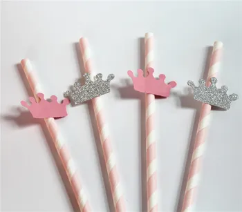 Argint și Paie Roz cu Coroane pentru Princess Party Culori Personalizate ziua de nastere fericit este Un Copil Fata de Duș Decoratiuni