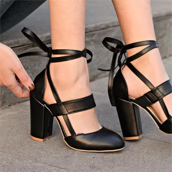 Femei Pompe Tocuri Înalte De Moda 2018 Platforma Femei Pantofi Dantela-Up Pantofi De Femeie Mai Buna Calitate Tocuri Subtiri Negru Roz