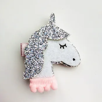 10buc/lot Nou Unicorn de Colorat pentru Copii Sclipici Simțit Ac de păr de Animale Fată Drăguț Unicorn Roz de Par Ac de păr Clip Piele Sintetica Copil