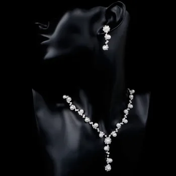 TREAZY Elegant de Perle de Cristal Mireasa Seturi de Bijuterii de Argint de Culoare Tassel Picătură Cercei Colier Bratara Mirese Nunta Seturi de Bijuterii