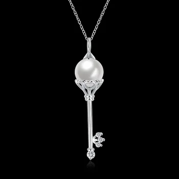 Real Solide din Argint 925 Inima Cheie Colier de Argint Sterlină Bijuterii Coliere de Perle Pentru Femei Clasic-Cheie Pandantiv Coliere GTN053