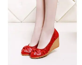 2017 Noua Moda tocuri inalte Femei Pompe din Piele Dantela Ivory Doamnelor Pantofi Wedge Sandal