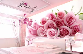 Beibehang fotografie 3d tapet pentru Dormitor Roz Stereoscopic floare trandafir romantic camera de zi dormitor pictura murala de perete hârtie de perete