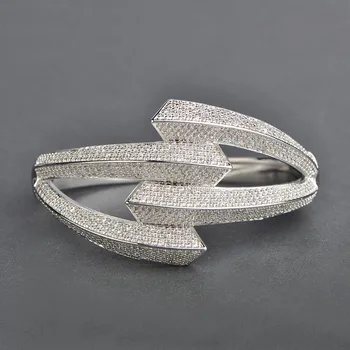 Dazz Micro Încrustații De Zircon Cubic Seturi De Bijuterii De Argint De Culoare Geometrice Petrecere De Nunta Femei Cupru Dubai Brățară Set Inel Pulseiras