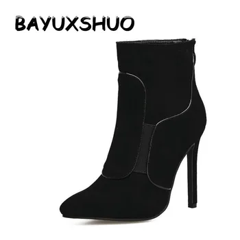 BAYUXSHUO Moda Femei Glezna Cizme a Subliniat Toe Tocuri inalte Sexy Stilet Pompe de Îmbinare Negru cu Sireturi Petrecere de Nunta Pantofi de Femeie