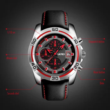 SKMEI Cuarț Bărbați Ceasuri Cronograf Cronometru Top Brand de Lux din Piele pentru Bărbați Militar Ceasuri Sport rezistent la apa Relogio Masculino