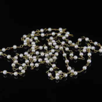 4mm Mici de Lux Simulate Perla de Sticla Lanțuri de Bijuterii,Netedă de Sticlă Rotunde Placat cu Bronz de Sârmă Înfășurat Link-ul Lanț