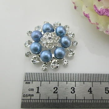 (BT145 33mm)10buc Flori flatback silver blue pearl stras înfrumusețarea