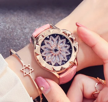 Noua Doamna de Moda Stras Ceasuri Produsului Rotație Rochie brand Ceas Real Bandă de Piele Cadran Mare Brățară Ceas de mână Cristal Ceas